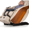 DCore Stratus Cream Reclining Massage Chair at 45 Degrees with Male Model