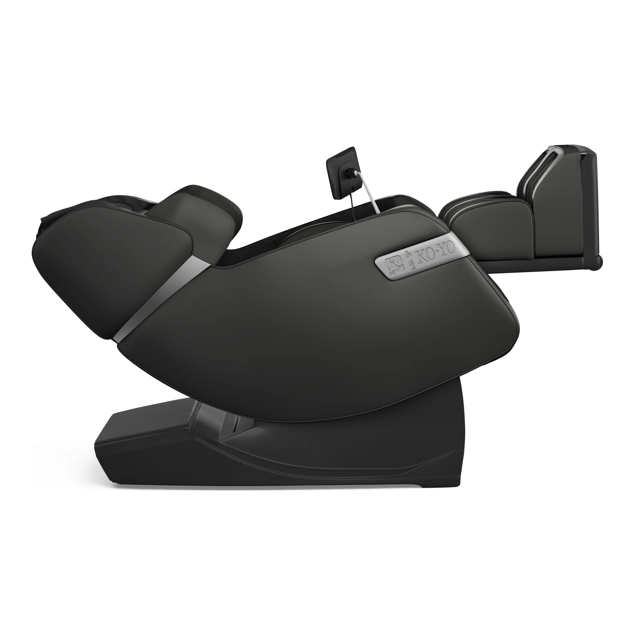 Koyo 303TS black full body 4D heated zero gravity massage chair shown in a 90-degree left profile view.