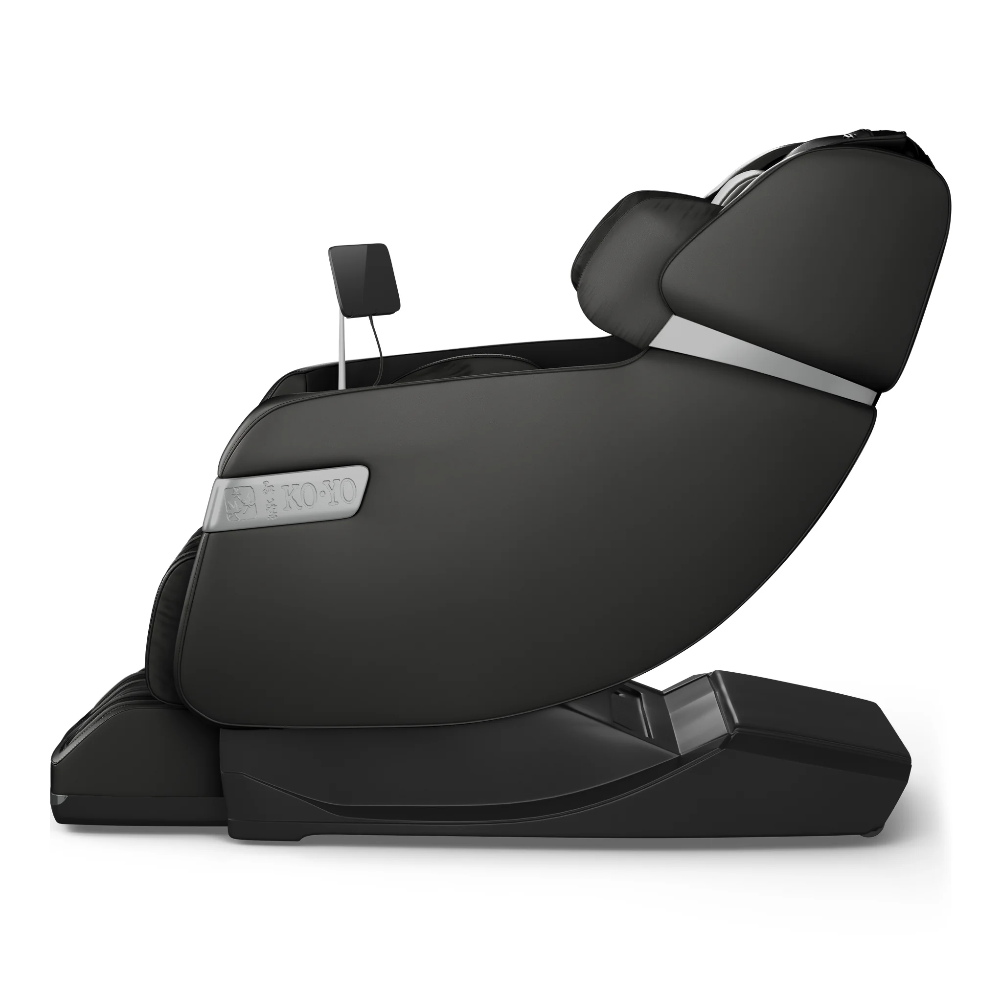Koyo 303TS black full body 4D heated zero gravity massage chair shown upright from a 270-degree right-side profile.