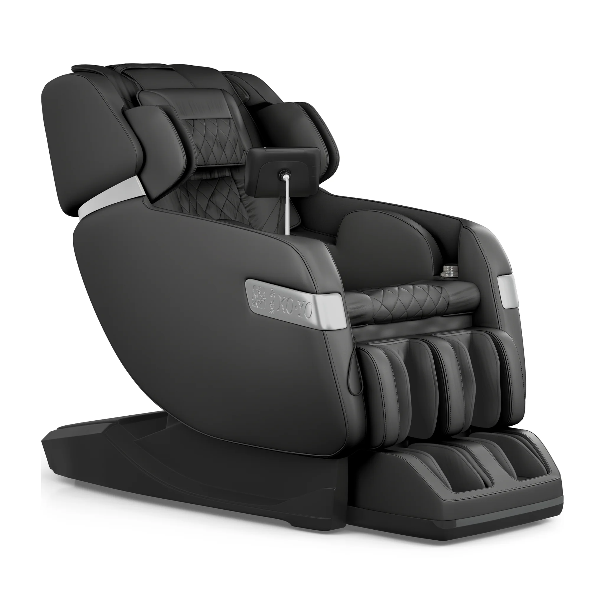 Koyo 303TS black full body 4D heated zero gravity massage chair in an upright 45-degree angle view.