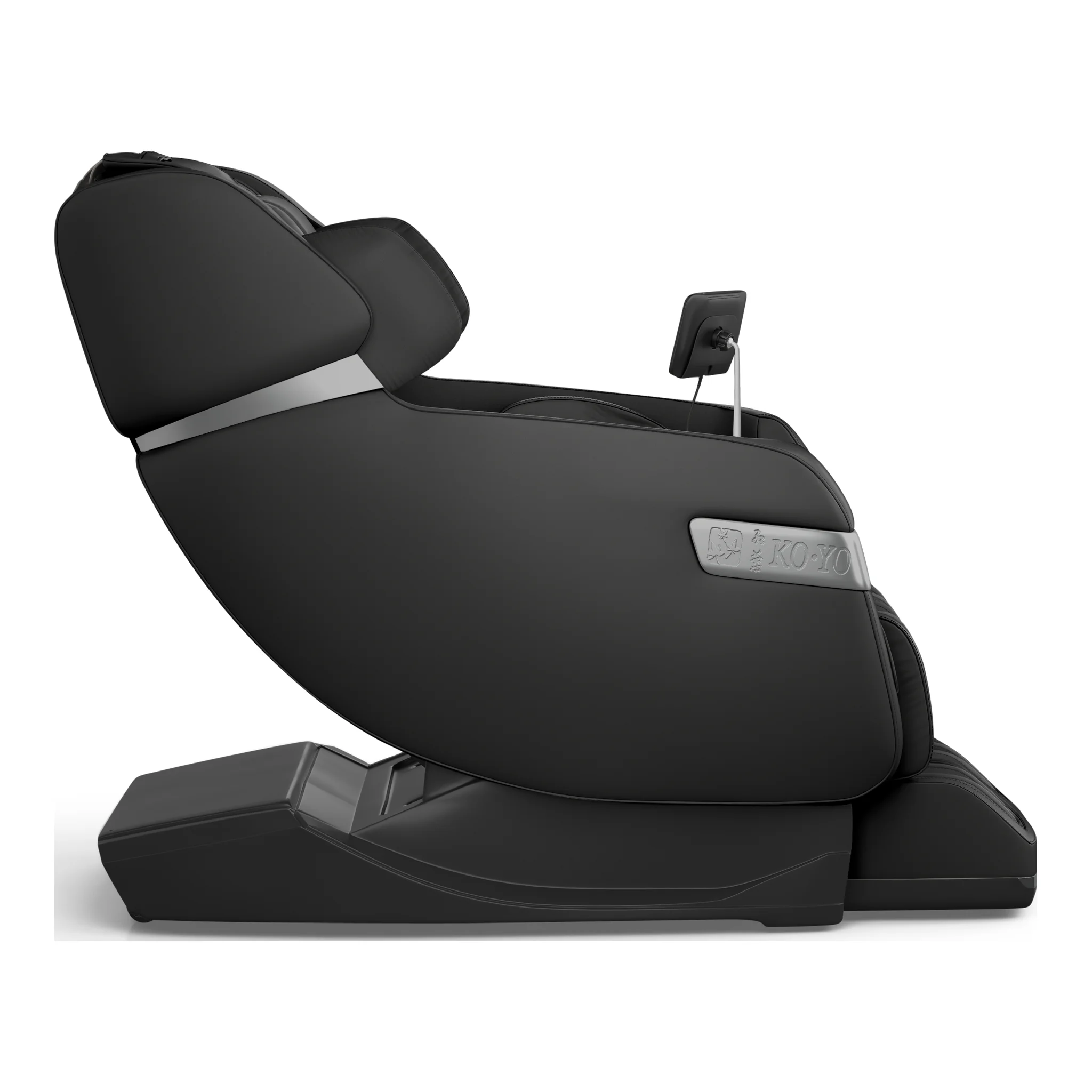 Koyo 303TS black full body 4D heated zero gravity massage chair shown upright from a 90-degree left profile.