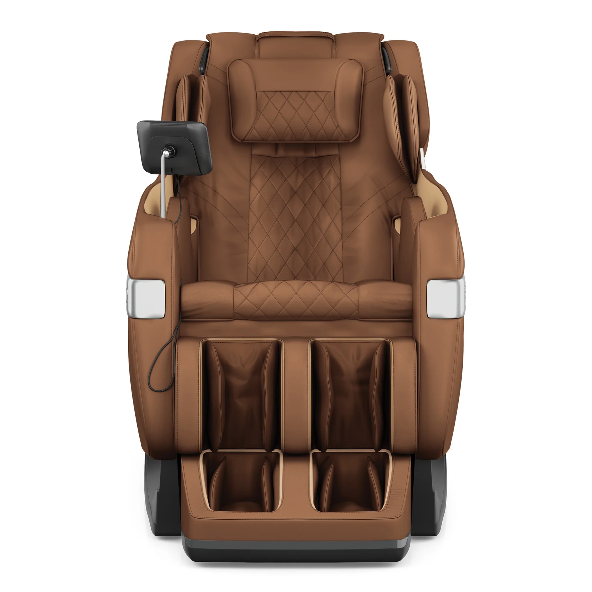 Koyo 303TS chestnut full body 4D heated zero gravity massage chair displayed in an upright straight-on view.