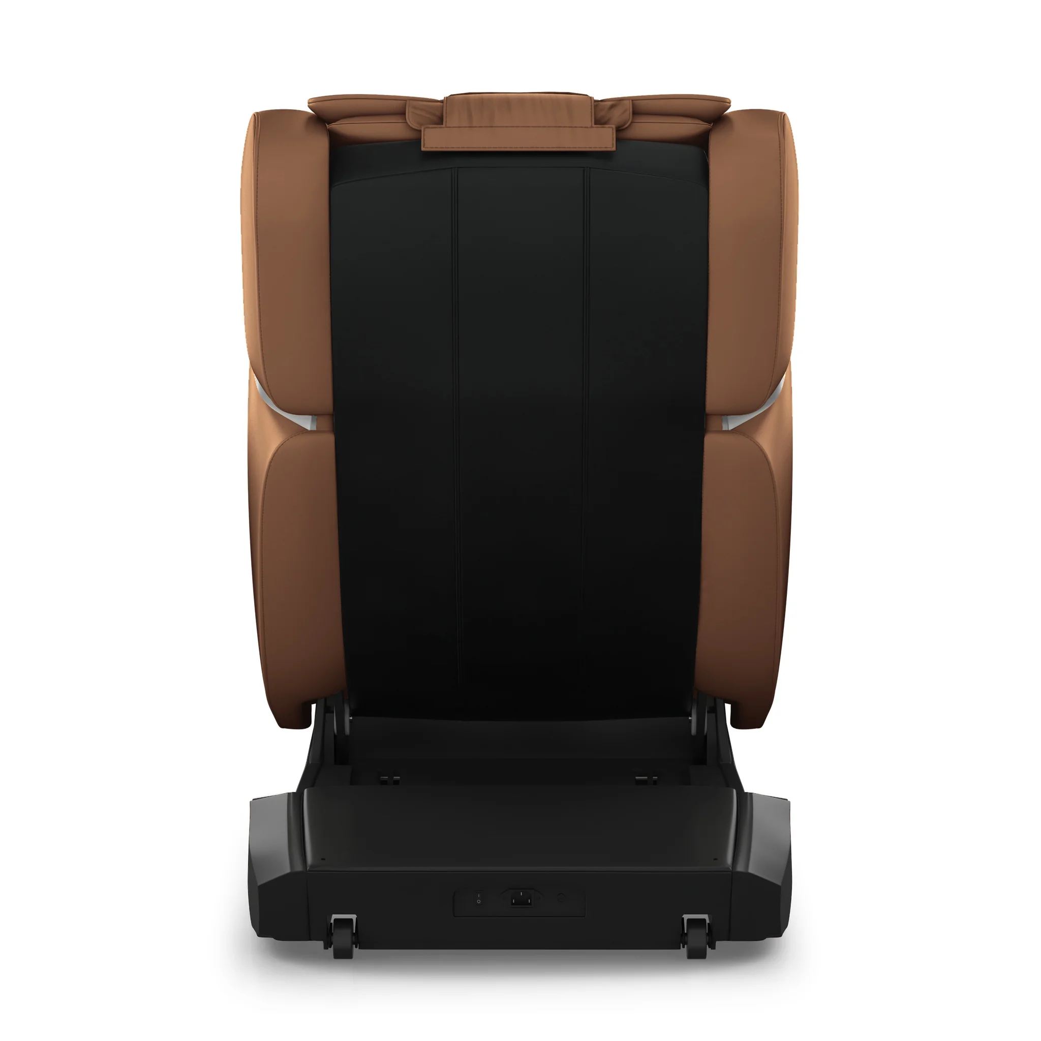 Koyo 303TS chestnut full body 4D heated zero gravity massage chair displayed upright from a 180-degree back angle.