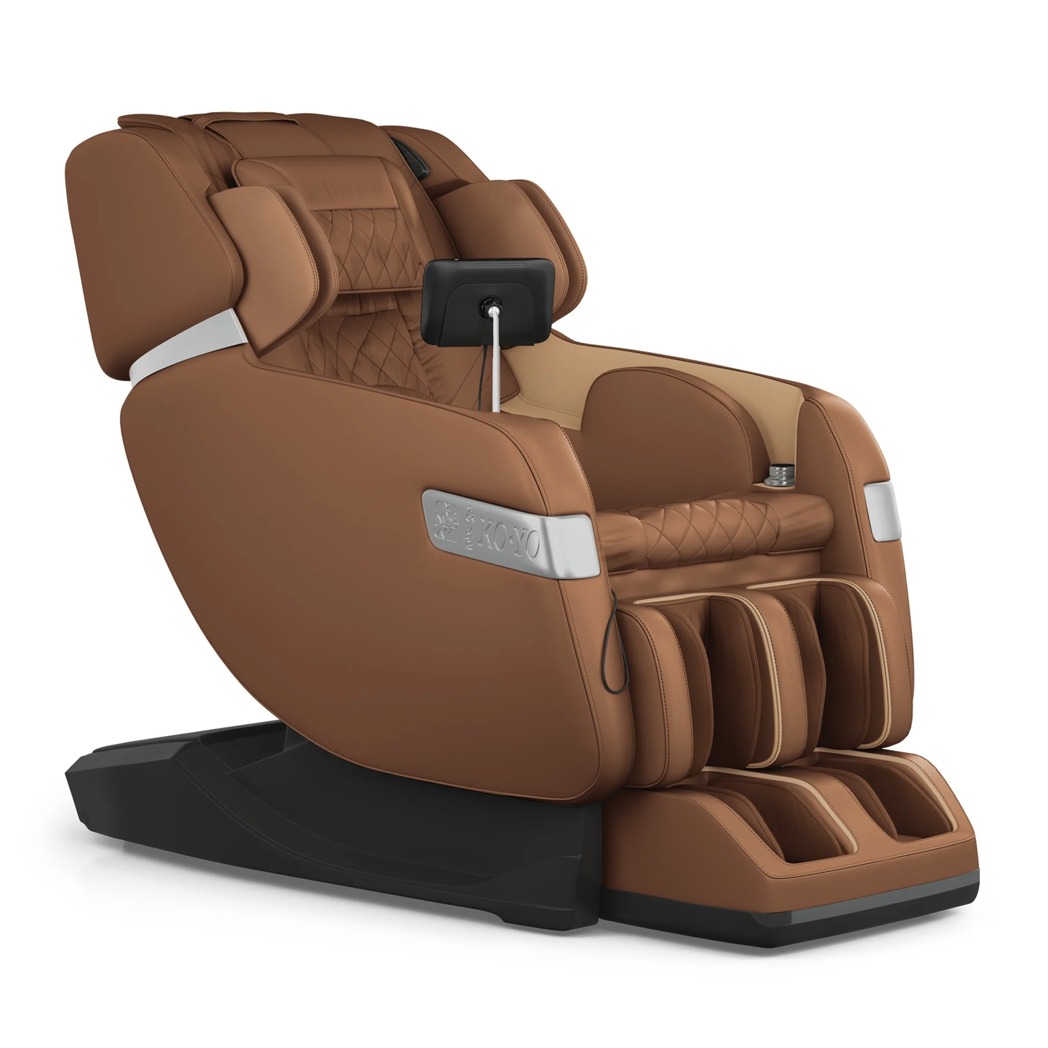 Koyo 303TS chestnut full body 4D heated zero gravity massage chair in an upright 45-degree angle view.