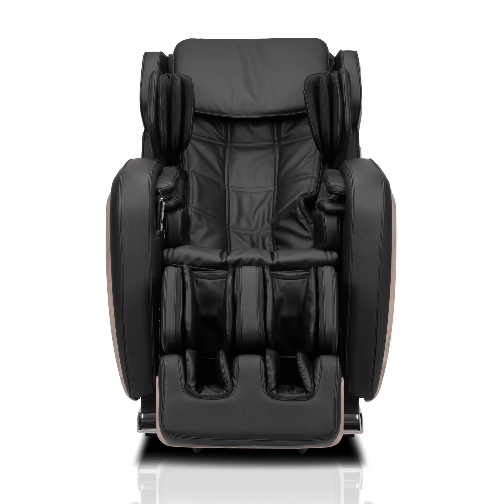 OHCO R6 jet zero gravity full body 4D heated massage chair shown upright at a 180-degree angle.n angled front view.