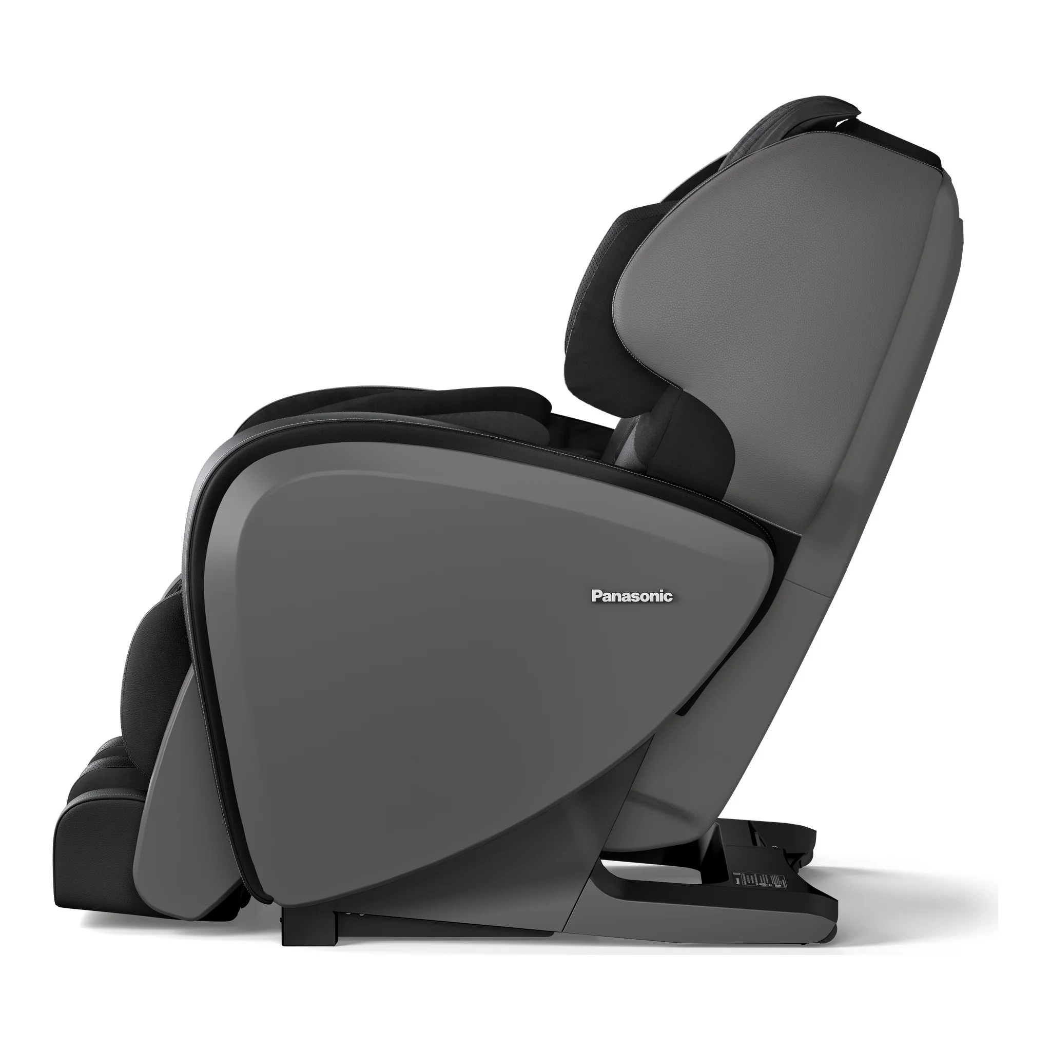 Panasonic MAF1 midnight black 4D full body heated massage chair in an upright 270-degree right-side profile view (version 2).