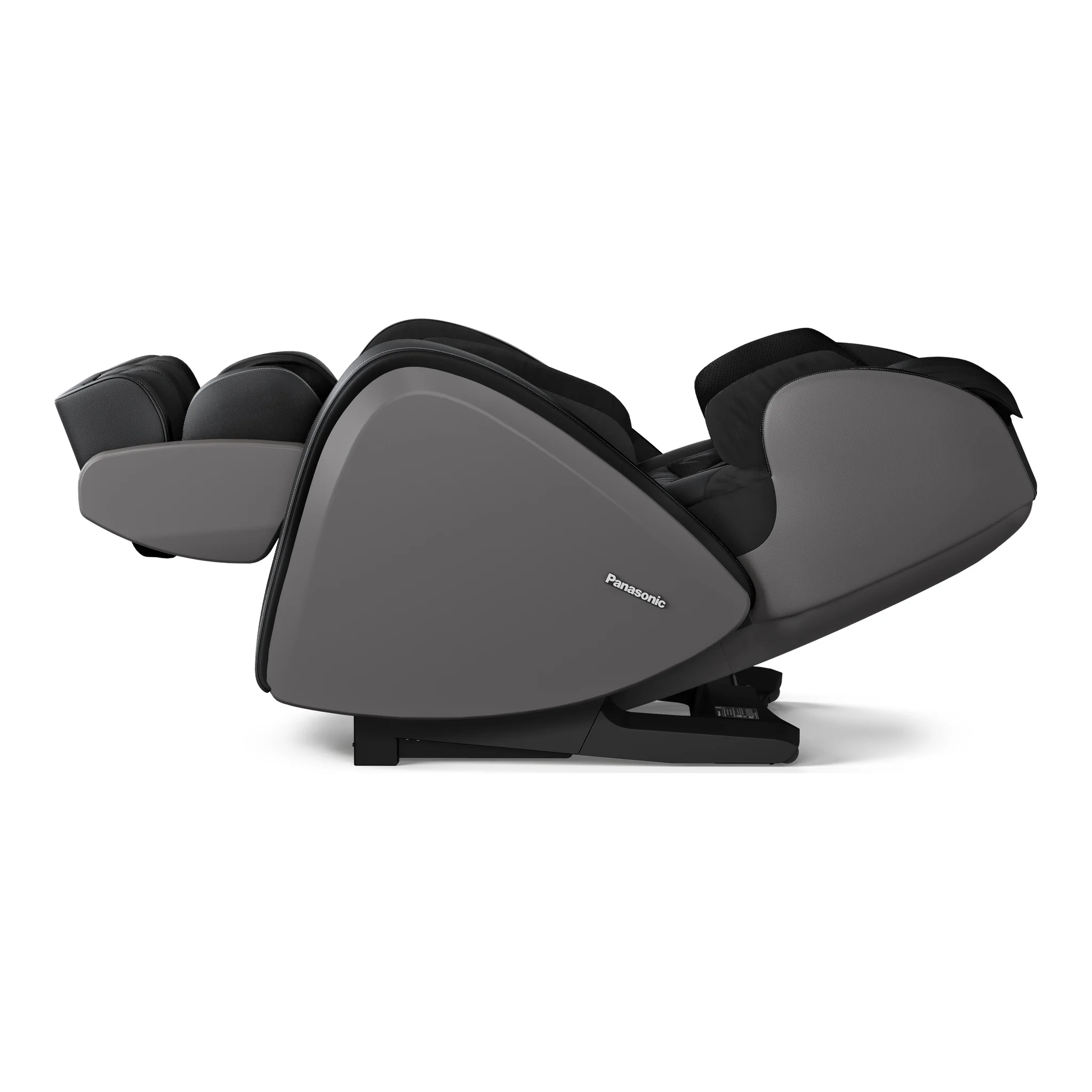Panasonic MAF1 midnight black 4D full body heated massage chair in an upright 270-degree right-side profile view.