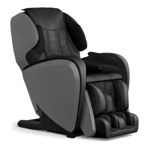 Panasonic MAF1 midnight black 4D full body heated massage chair in an upright 45-degree angle view.
