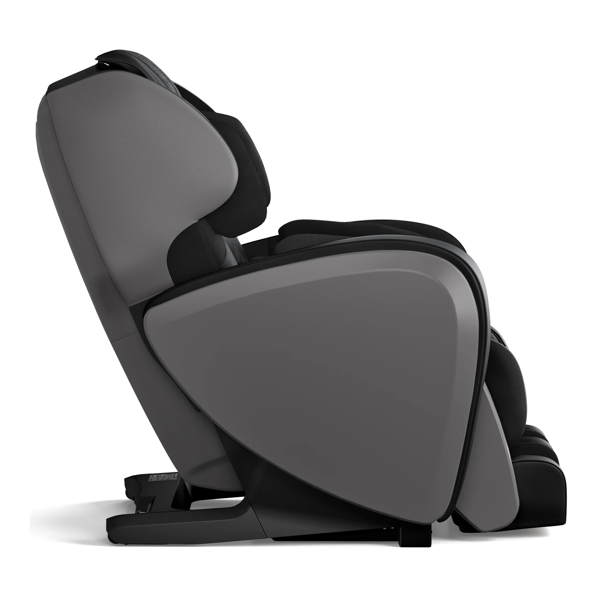 Panasonic MAF1 midnight black 4D full body heated massage chair shown upright from a 90-degree left profile (version 2).