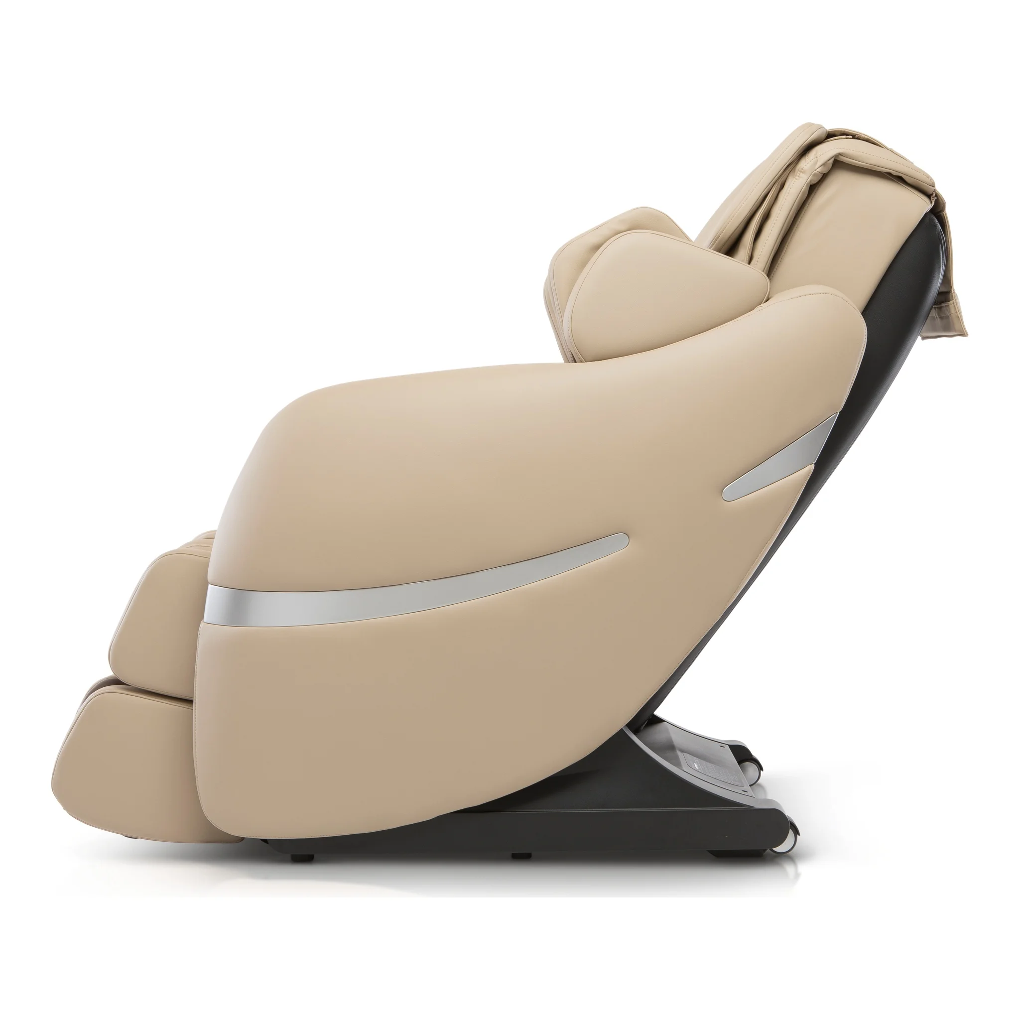 Positive Posture Brio Plus beige zero gravity full body 4D heated massage chair shown from a right-side profile.