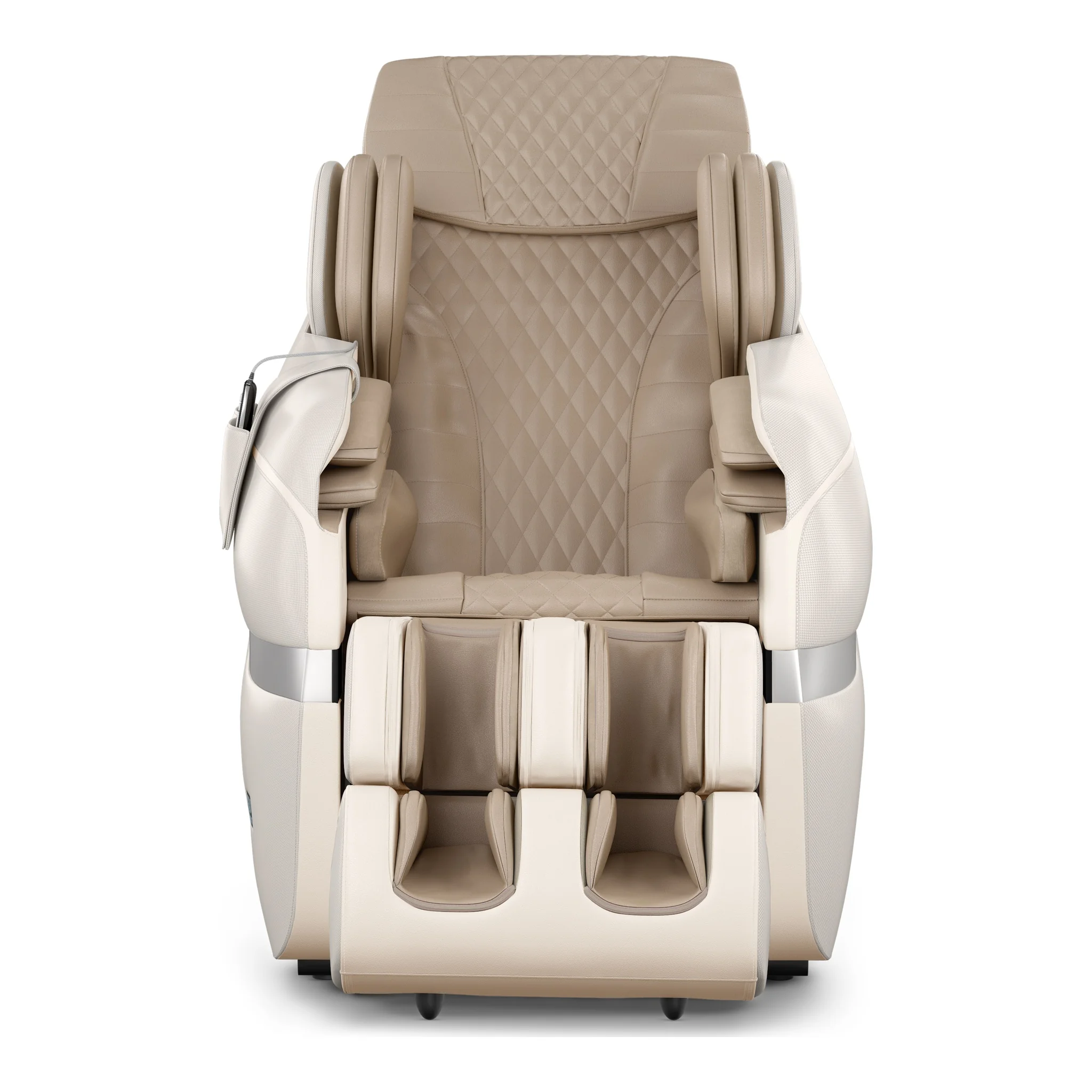 Positive Posture Brio Sport beige zero gravity full body 4D heated massage chair shown in a straight-on front view.