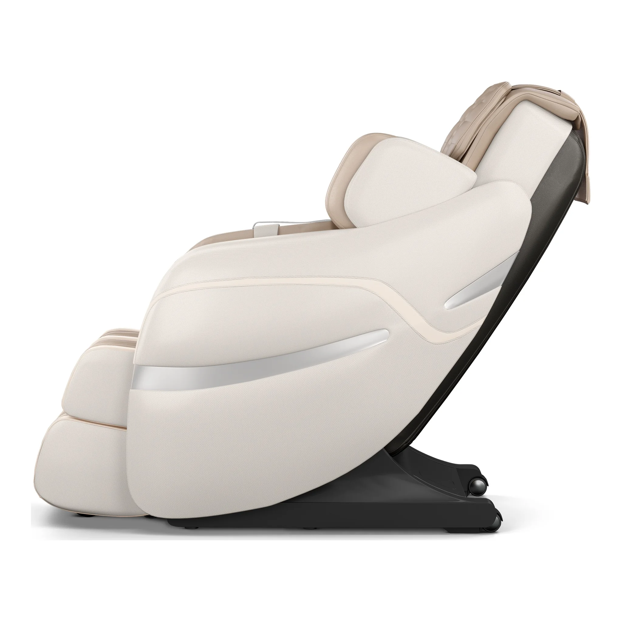 Positive Posture Brio Sport beige zero gravity full body 4D heated massage chair shown at a 270-degree angle.