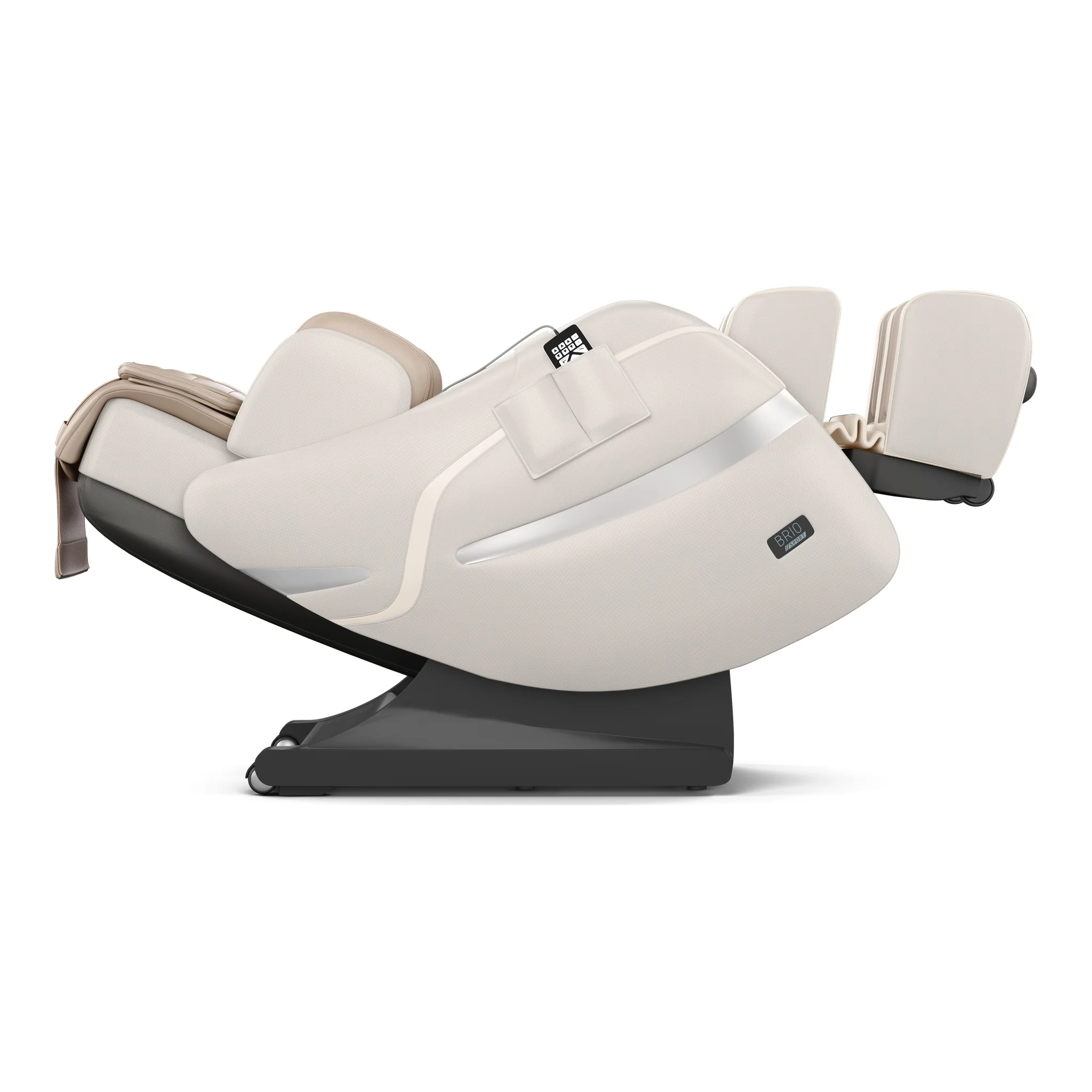 Positive Posture Brio Sport beige zero gravity full body 4D heated massage chair shown at a 90-degree angle (version 2).