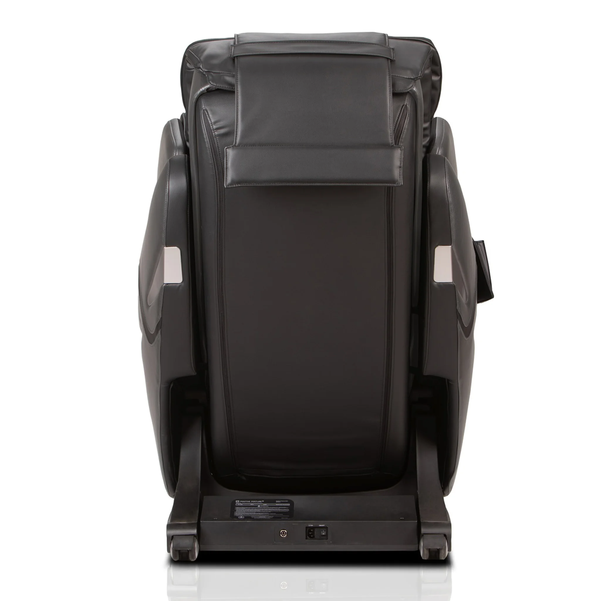 Positive Posture Brio Sport graphite zero gravity full body 4D heated massage chair shown at a 180-degree angle.