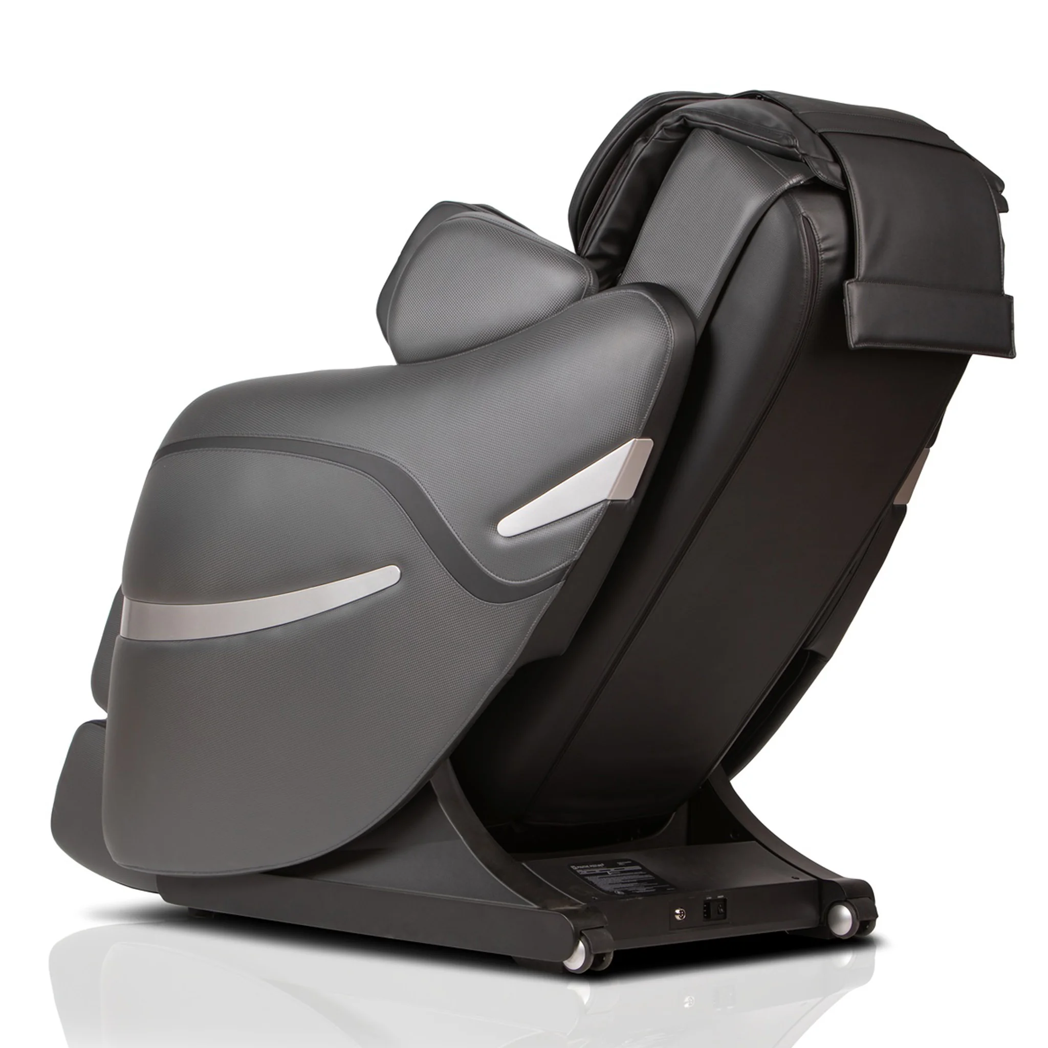 Positive Posture Brio Sport graphite zero gravity full body 4D heated massage chair shown at a 225-degree angle.