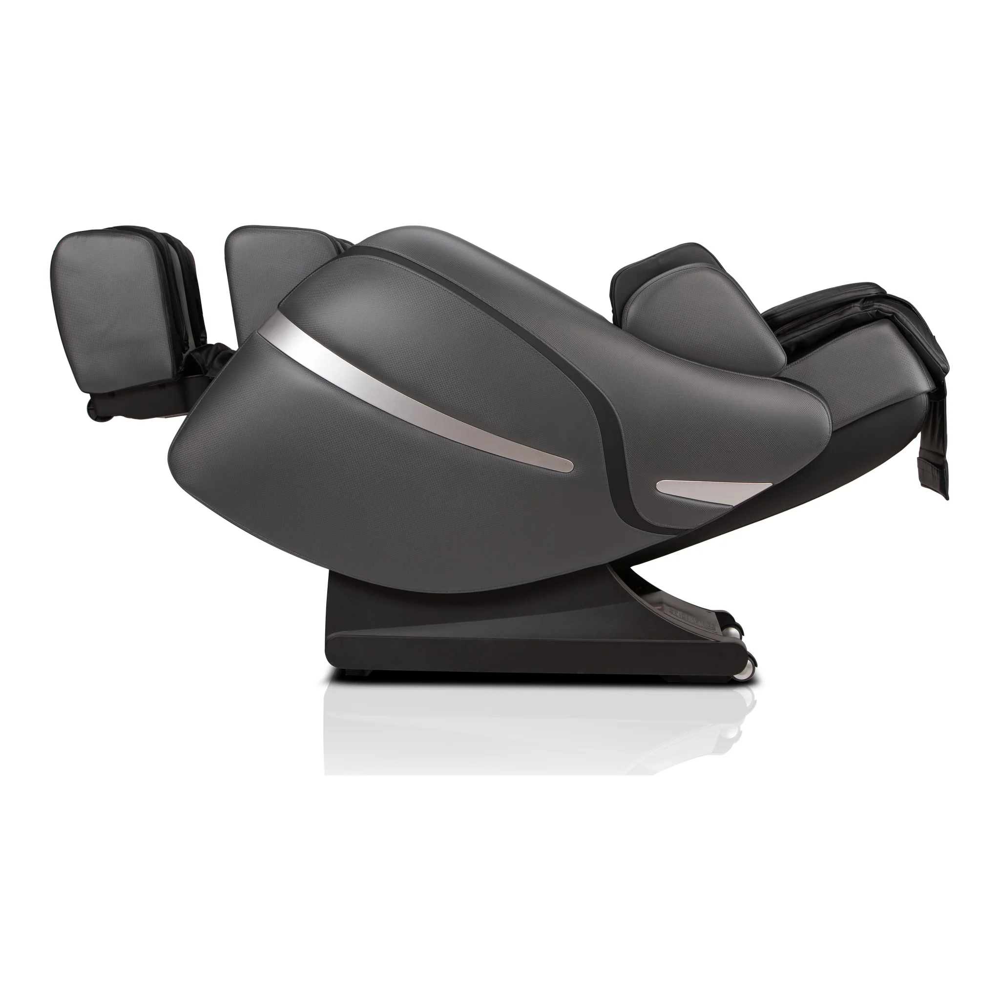 Positive Posture Brio Sport graphite zero gravity full body 4D heated massage chair shown at a 270-degree angle (version 2).