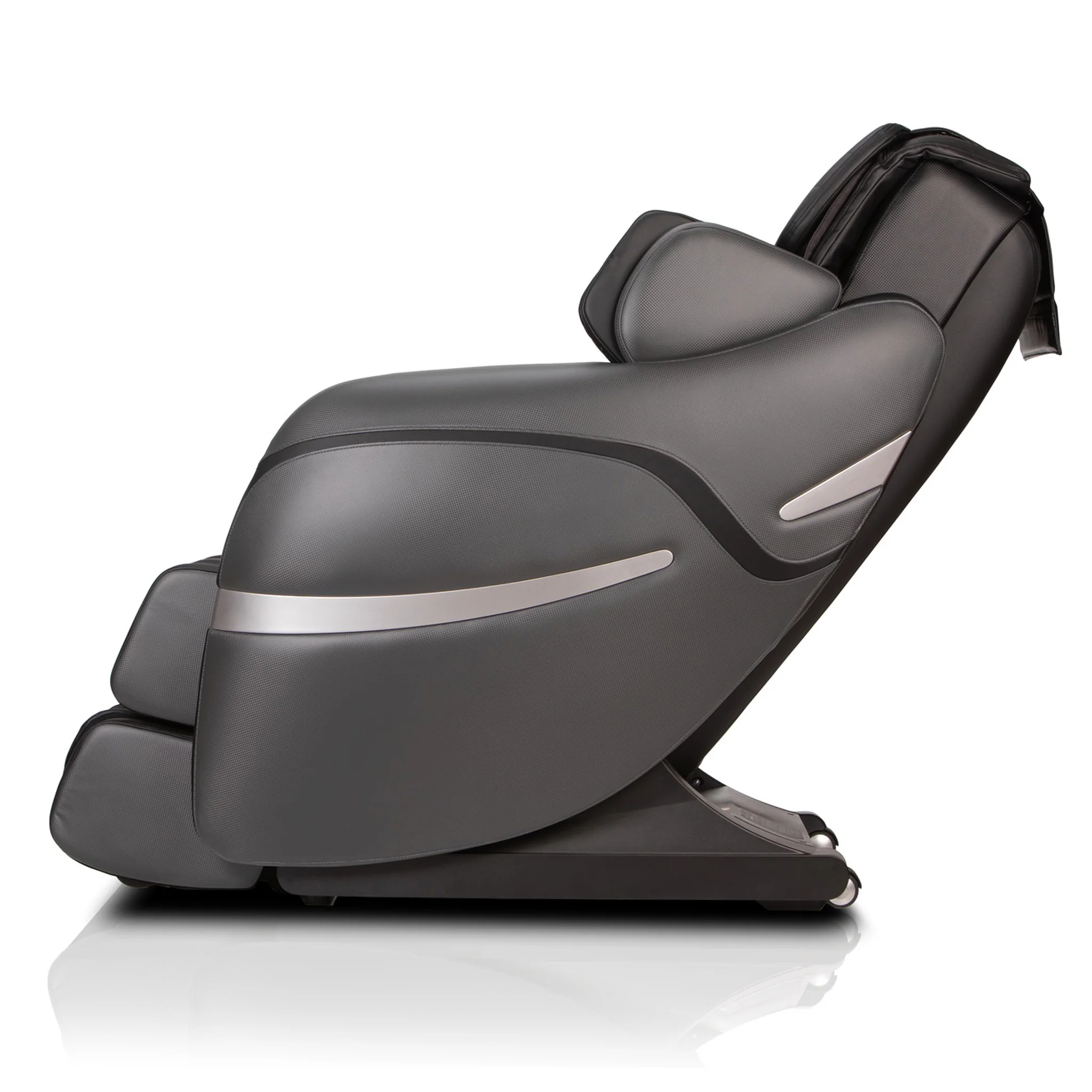 Positive Posture Brio Sport graphite zero gravity full body 4D heated massage chair shown at a 270-degree angle.