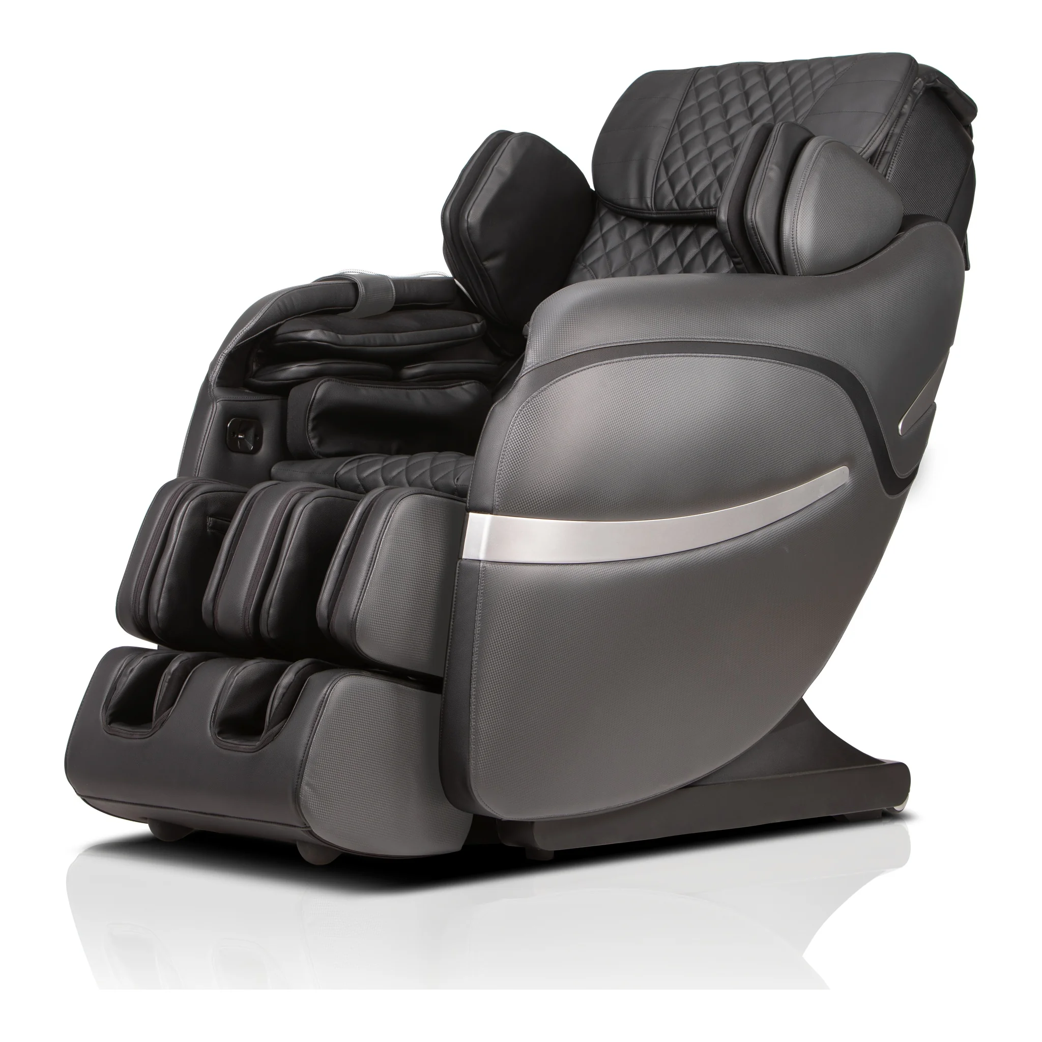 Positive Posture Brio Sport graphite zero gravity full body 4D heated massage chair shown at a 315-degree angle.
