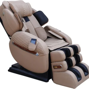 Luraco i9 Max Plus cream zero-gravity massage chair shown in an upright front view.