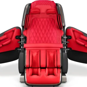 OHCO M8 NEO Limited Edition Rosso Nero zero-gravity massage chair in an upright, straight-on front view.