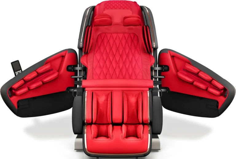 OHCO M8 NEO Limited Edition Rosso Nero zero-gravity massage chair in an upright, straight-on front view.