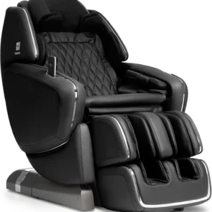 OHCO MDX black zero-gravity massage chair displayed from a right-side profile angle.