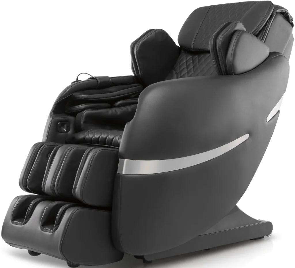 Positive Posture Brio Plus black zero-gravity massage chair shown from a slight front angle.