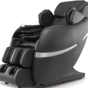 Positive Posture Brio Plus black zero-gravity massage chair shown from a slight front angle.