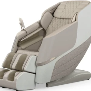 Positive Posture DualTech linen zero-gravity massage chair displayed from a 45-degree front angle.