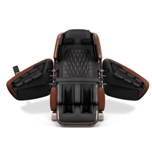 OHCO M.8 NEO massage chair in Walnut with doors open