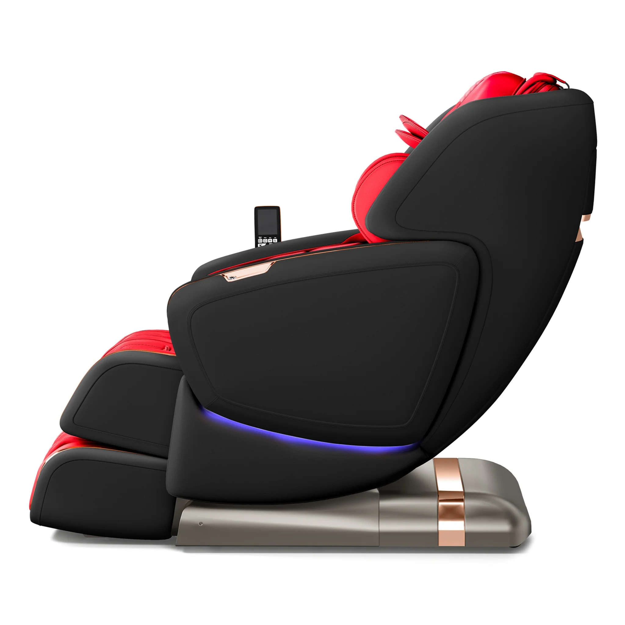 OHCO M8 NEO LE Rosso Nero zero gravity full body 4D heated massage chair shown upright from a 270-degree right-side profile.