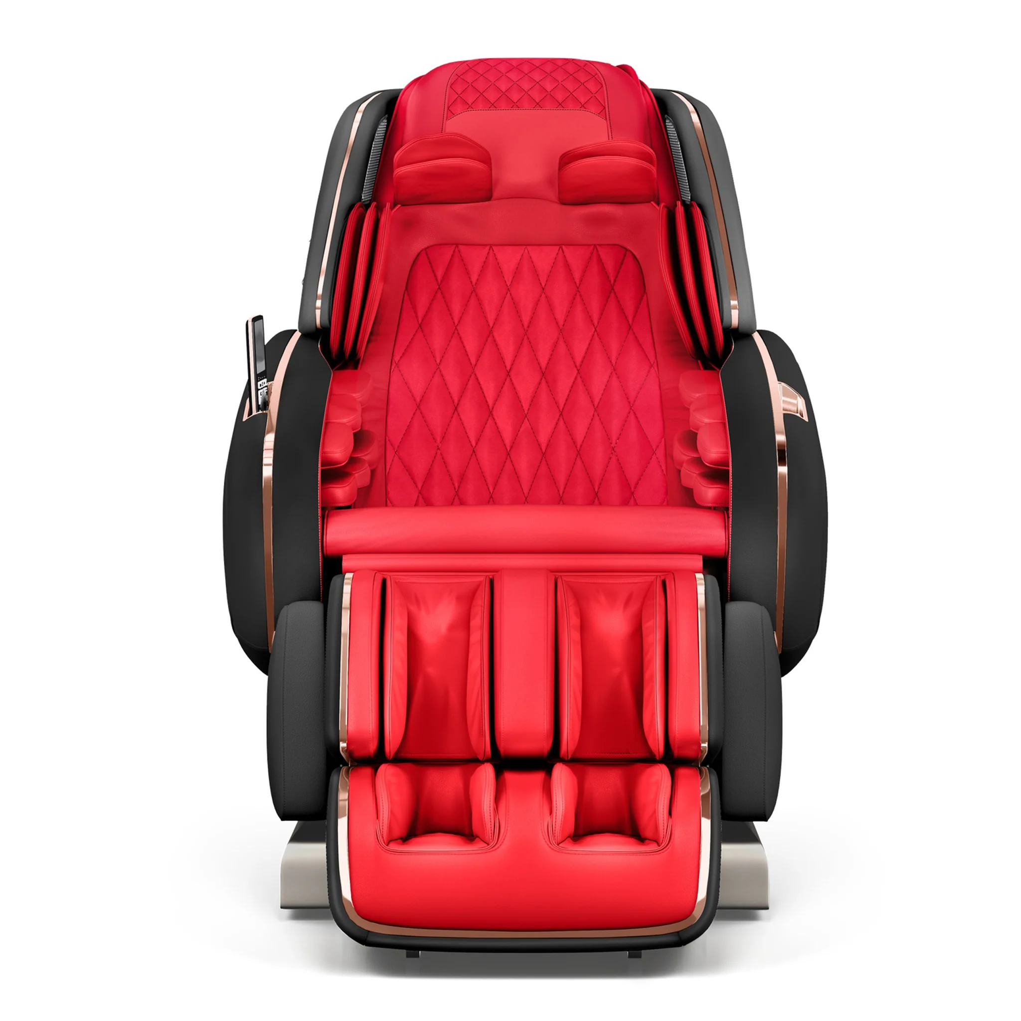 OHCO M8 NEO LE Rosso Nero zero gravity full body 4D heated massage chair shown upright in a straight-on front view.