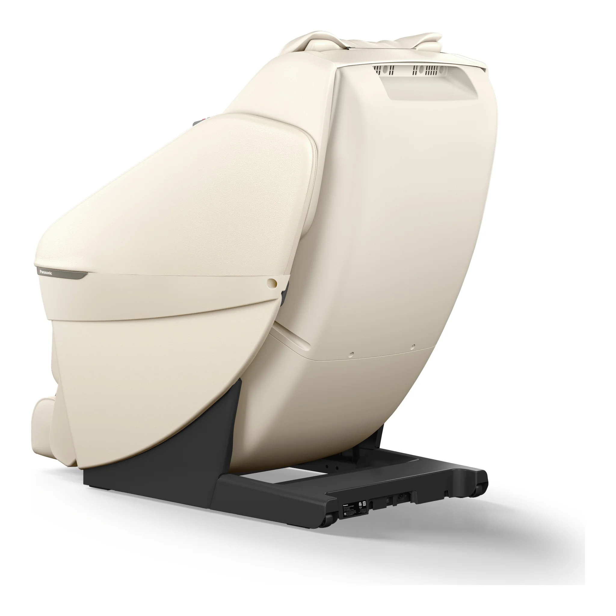 Panasonic MAN1 ivory zero gravity full body 5D shiatsu massage chair shown from a 135-degree angled back-left view.