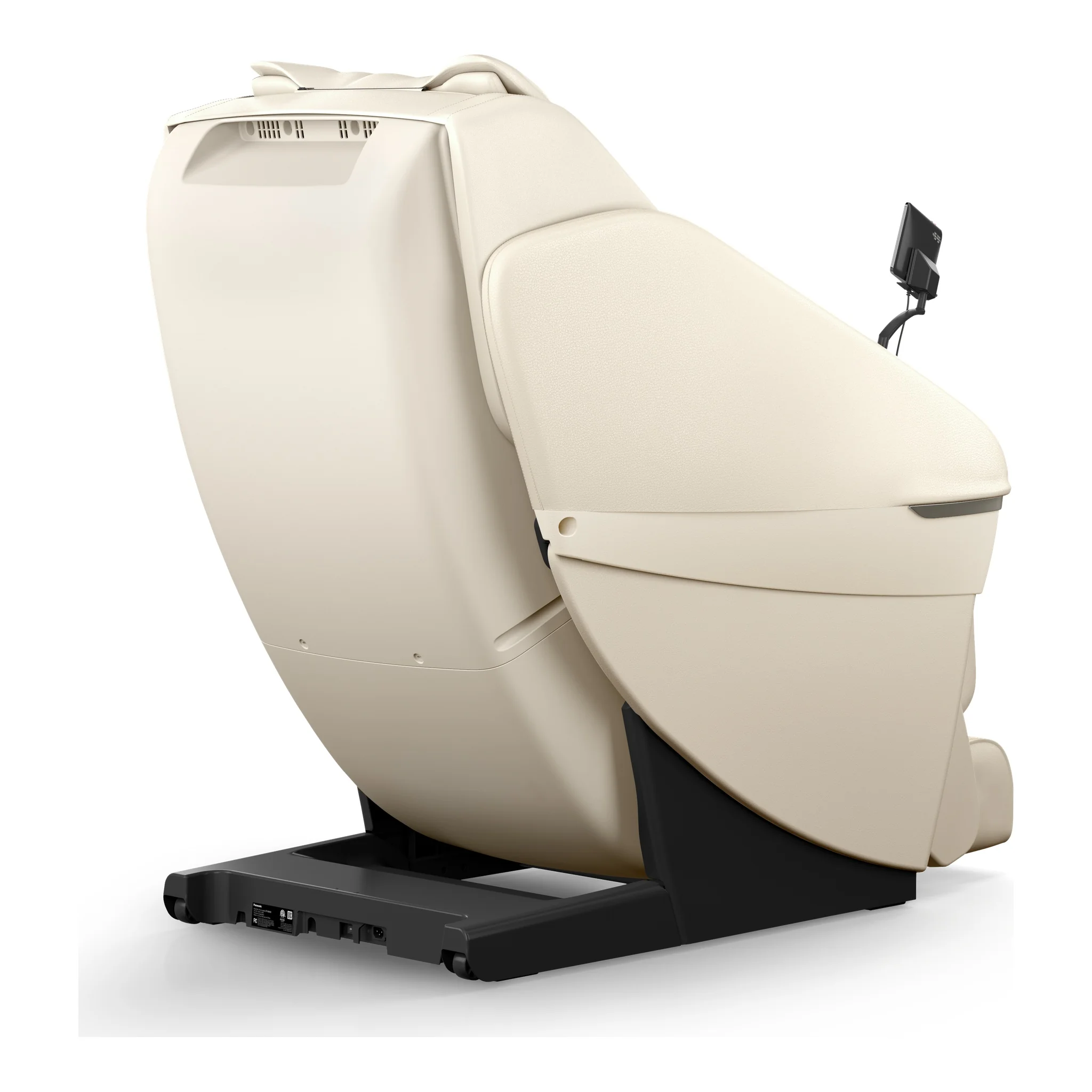 Panasonic MAN1 ivory zero gravity full body 5D shiatsu massage chair shown from a 225-degree angled back-right view.