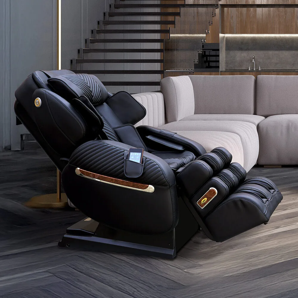 Luraco i9 Max Plus Special Edition Massage Chair black in a living room setting