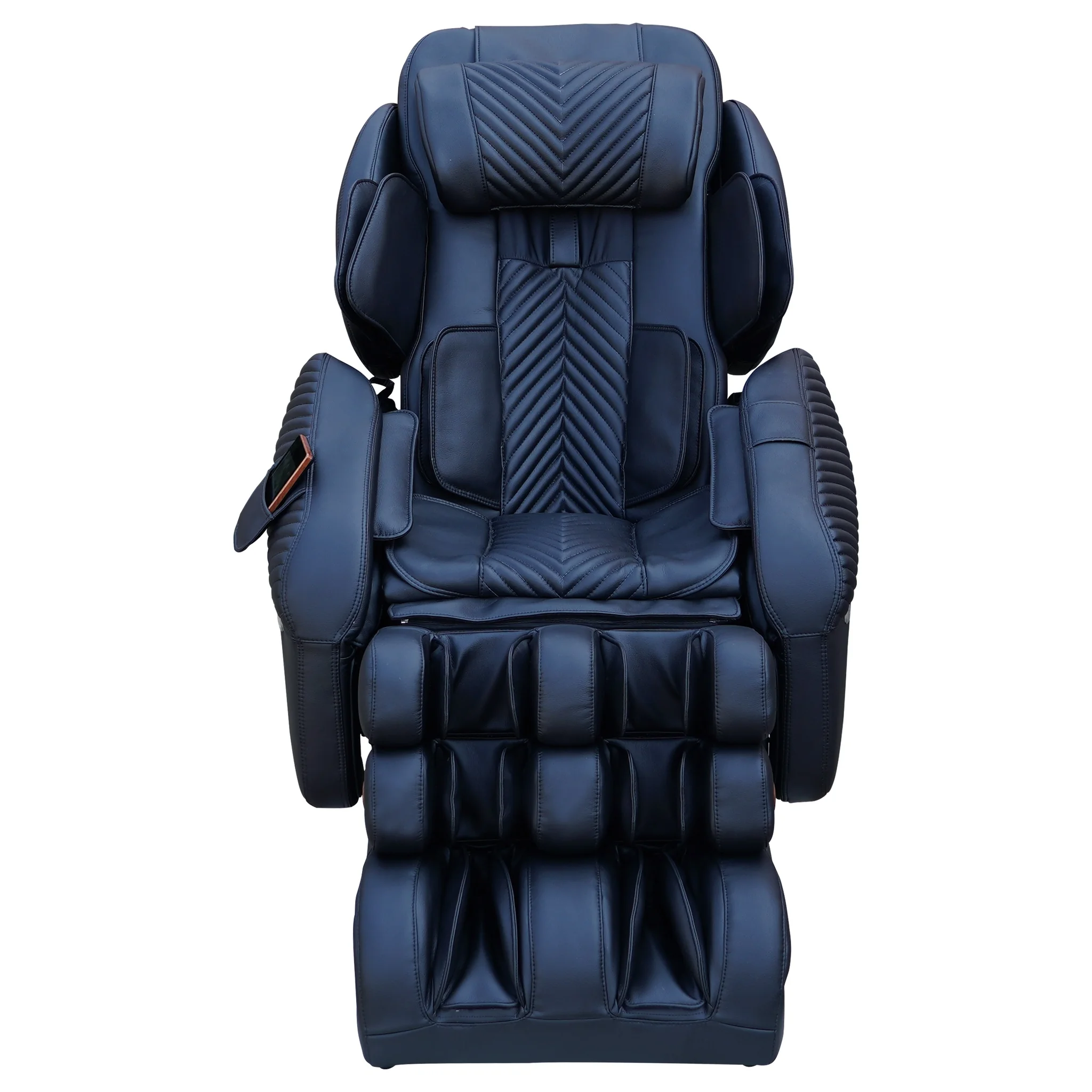 Luraco i9 Max Plus black full-body 4D zero-gravity massage chair viewed from an angled front perspective.