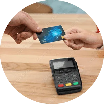 Customer paying with a card at a checkout terminal