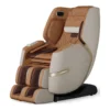 Positive Posture Solara butterscotch zero gravity full body heated massage chair shown upright at an angled front-left view.