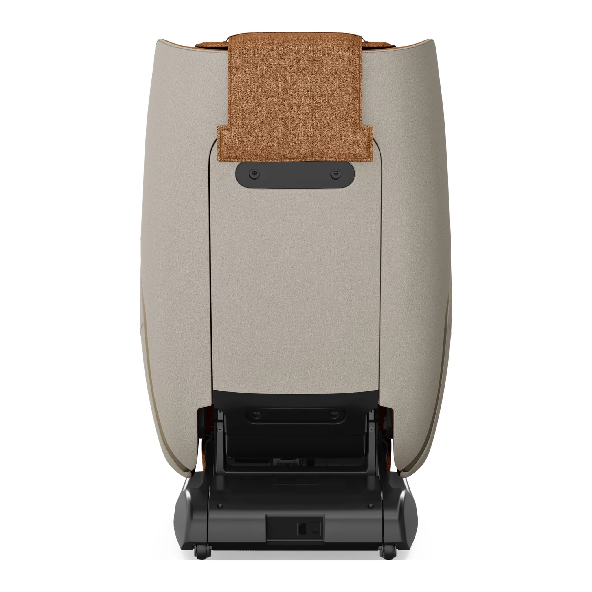 Positive Posture Solara butterscotch zero gravity full body heated massage chair shown upright from a back view.
