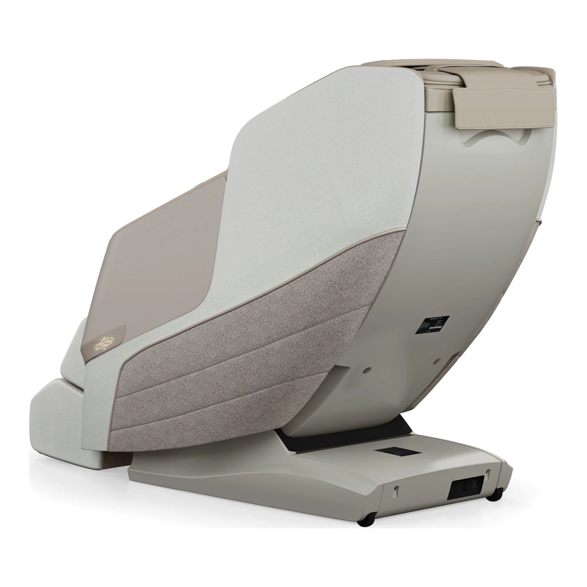 Positive Posture DualTech linen ZERO GRAVITY full body 4D massage chair shown at a 135-degree angled back view.