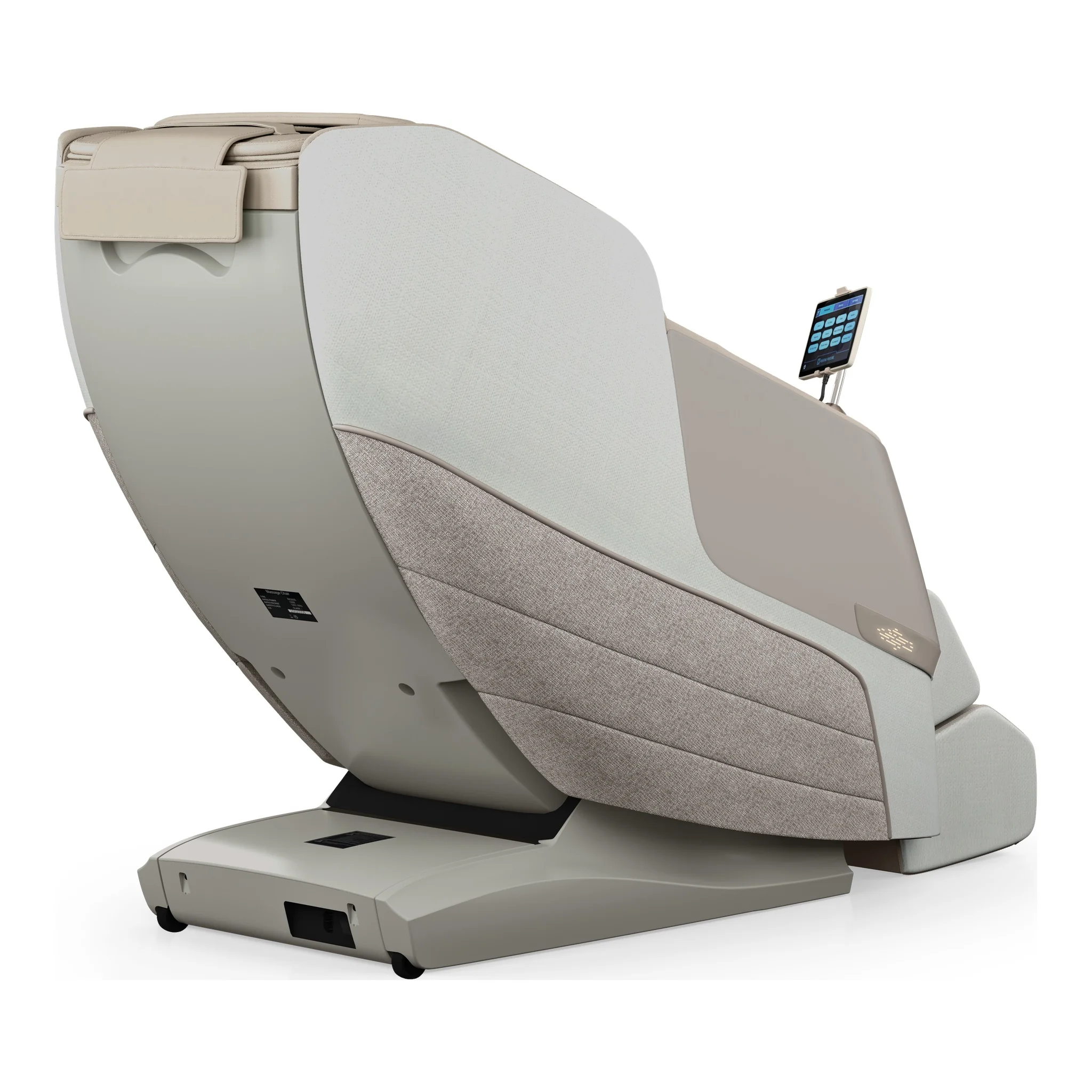 Positive Posture DualTech linen ZERO GRAVITY full body 4D massage chair shown at a 225-degree angled back view.