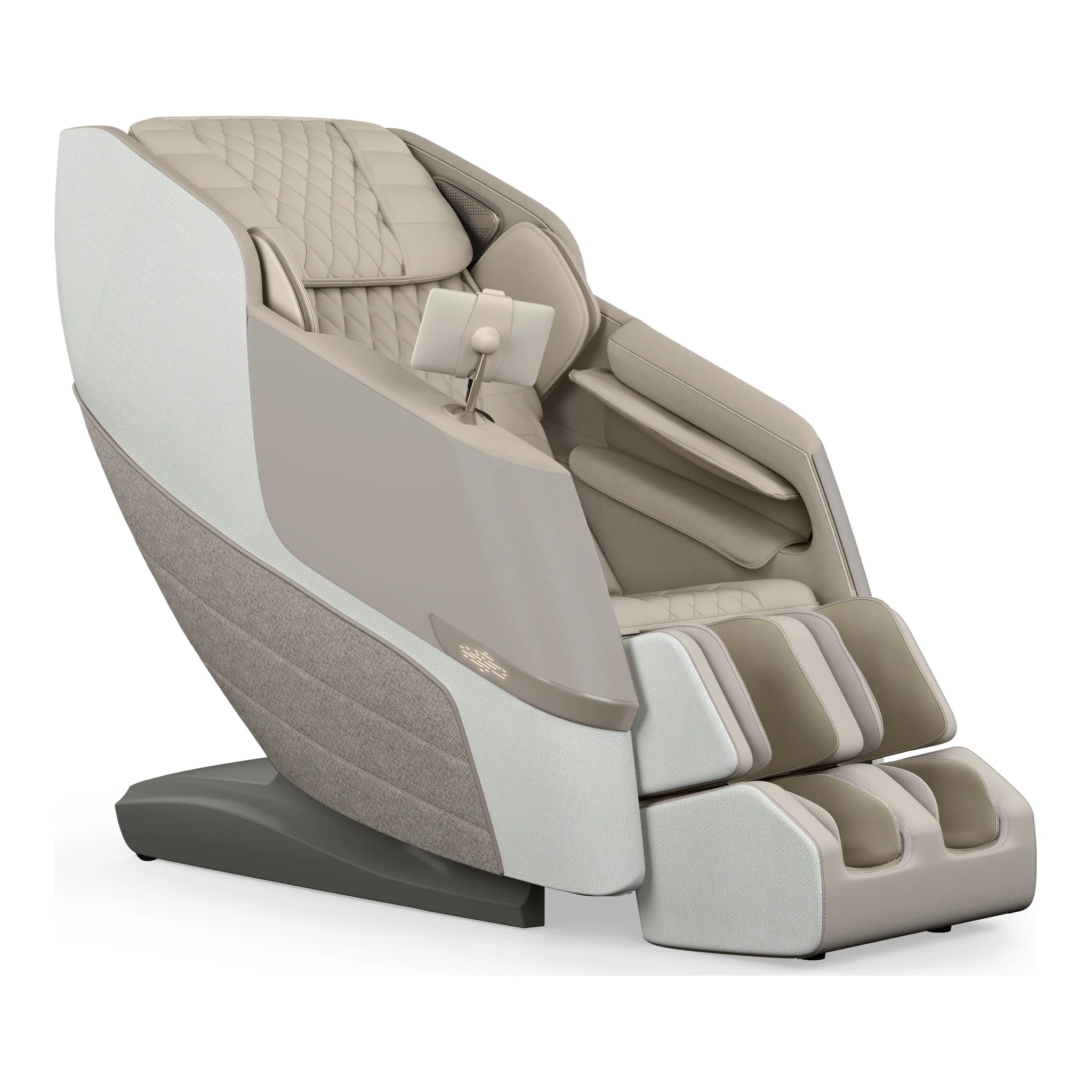 Positive Posture DualTech linen ZERO GRAVITY full body 4D massage chair shown at a 315-degree angled front view.