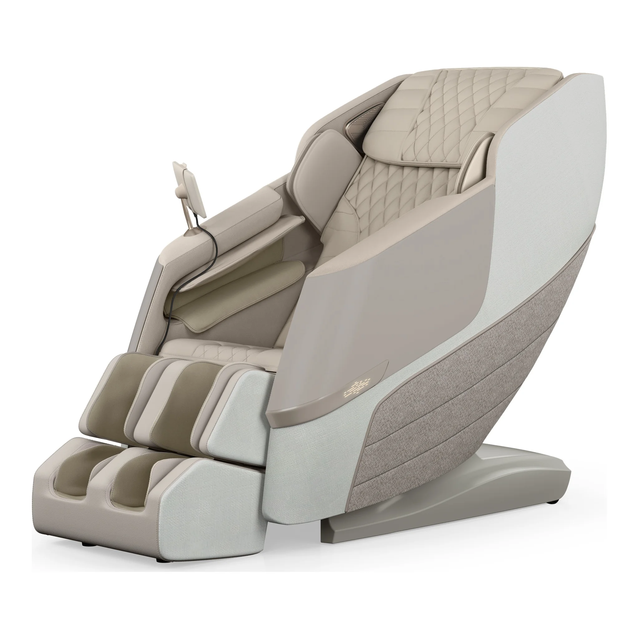 Positive Posture DualTech linen ZERO GRAVITY full body 4D massage chair shown at a 45-degree angled front view.