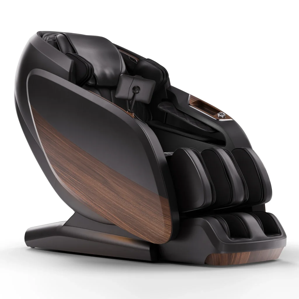Positive Posture DualTech Pro AI charcoal ZERO GRAVITY full body 4D massage chair shown upright at a 315-degree angled front