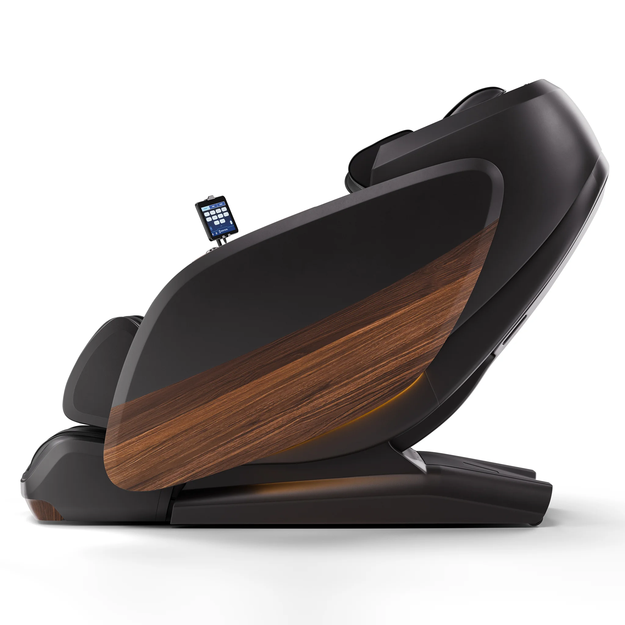 Positive Posture DualTech Pro AI charcoal ZERO GRAVITY full body 4D massage chair shown upright from a 90-degree side profile view.