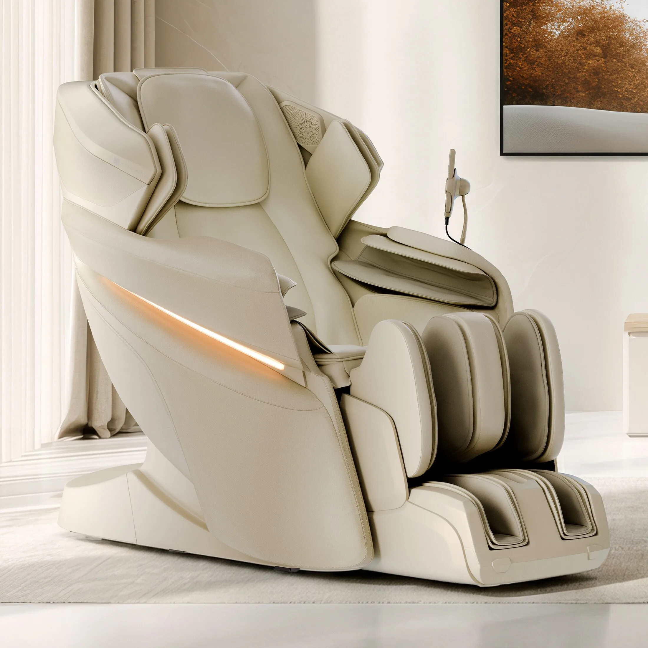 PositivePosture-CoreWave-Ivory-Silo CoreWave 4D Dual Mechanism Massage Chair ivory side profile view