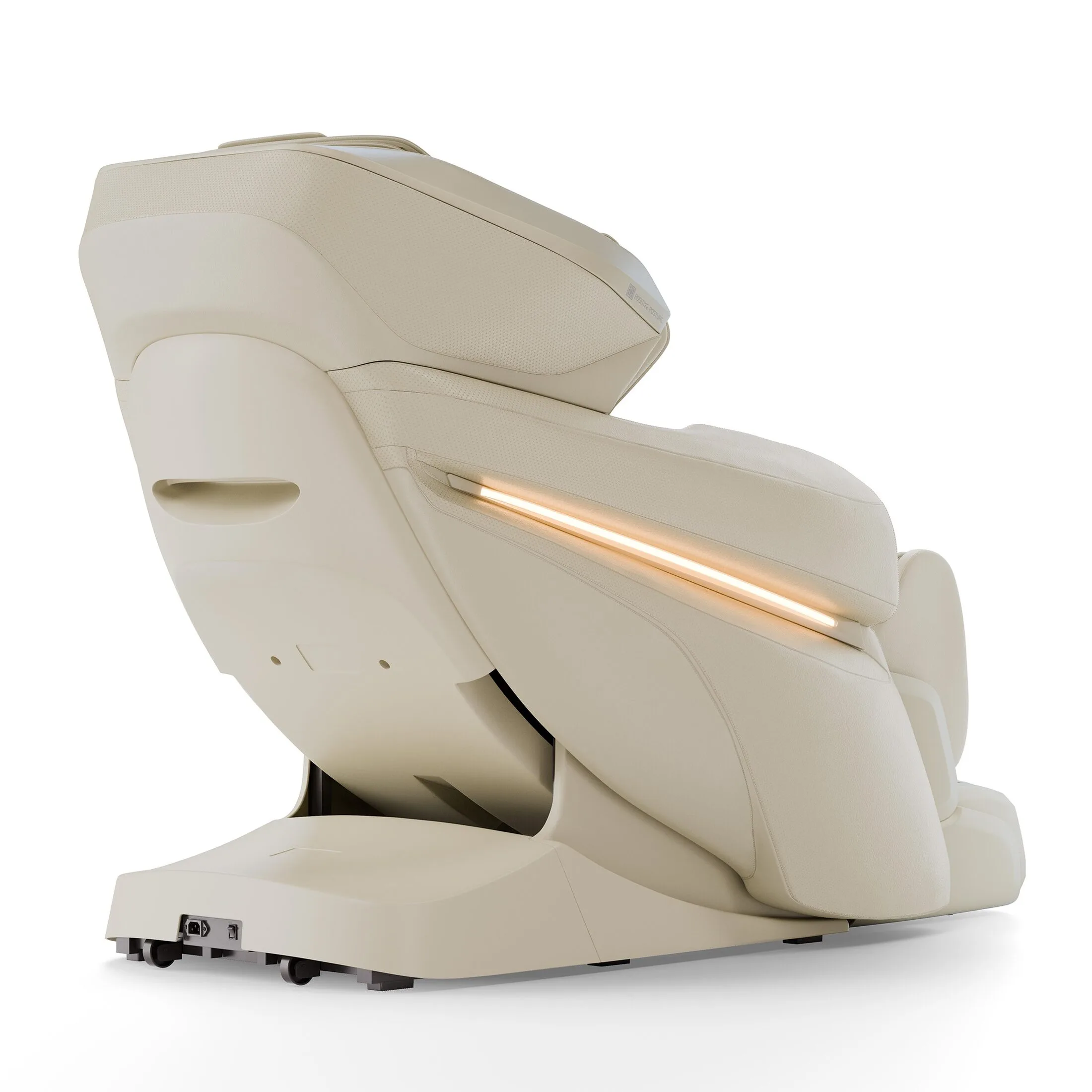 positive-posture-corewave-ivory-upright-135-angled-back Positive Posture CoreWave 4D Dual Mechanism Massage Chair ivory shown upright