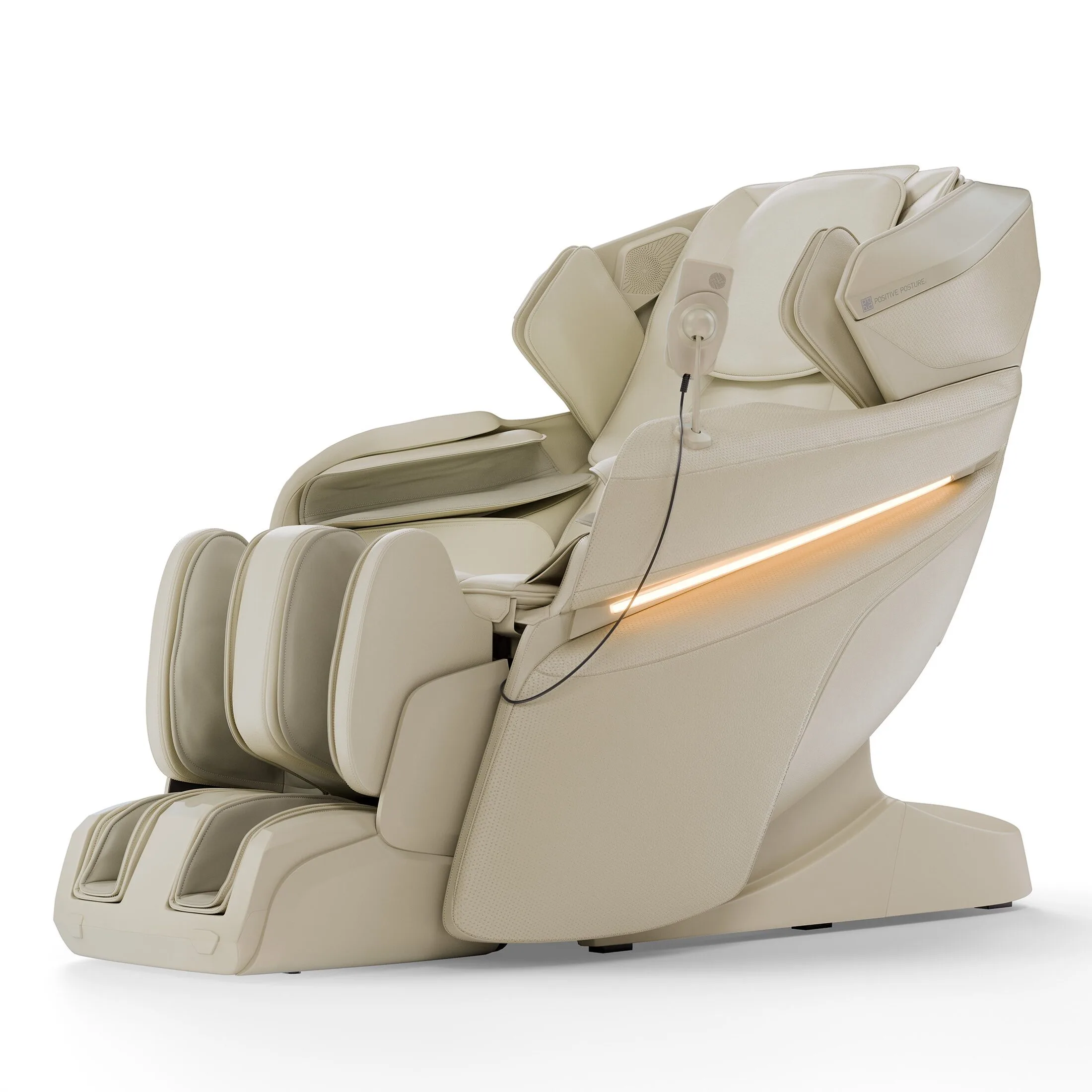 positive-posture-corewave-ivory-upright-315-angled-front Positive Posture CoreWave 4D Dual Mechanism Massage Chair ivory shown upright