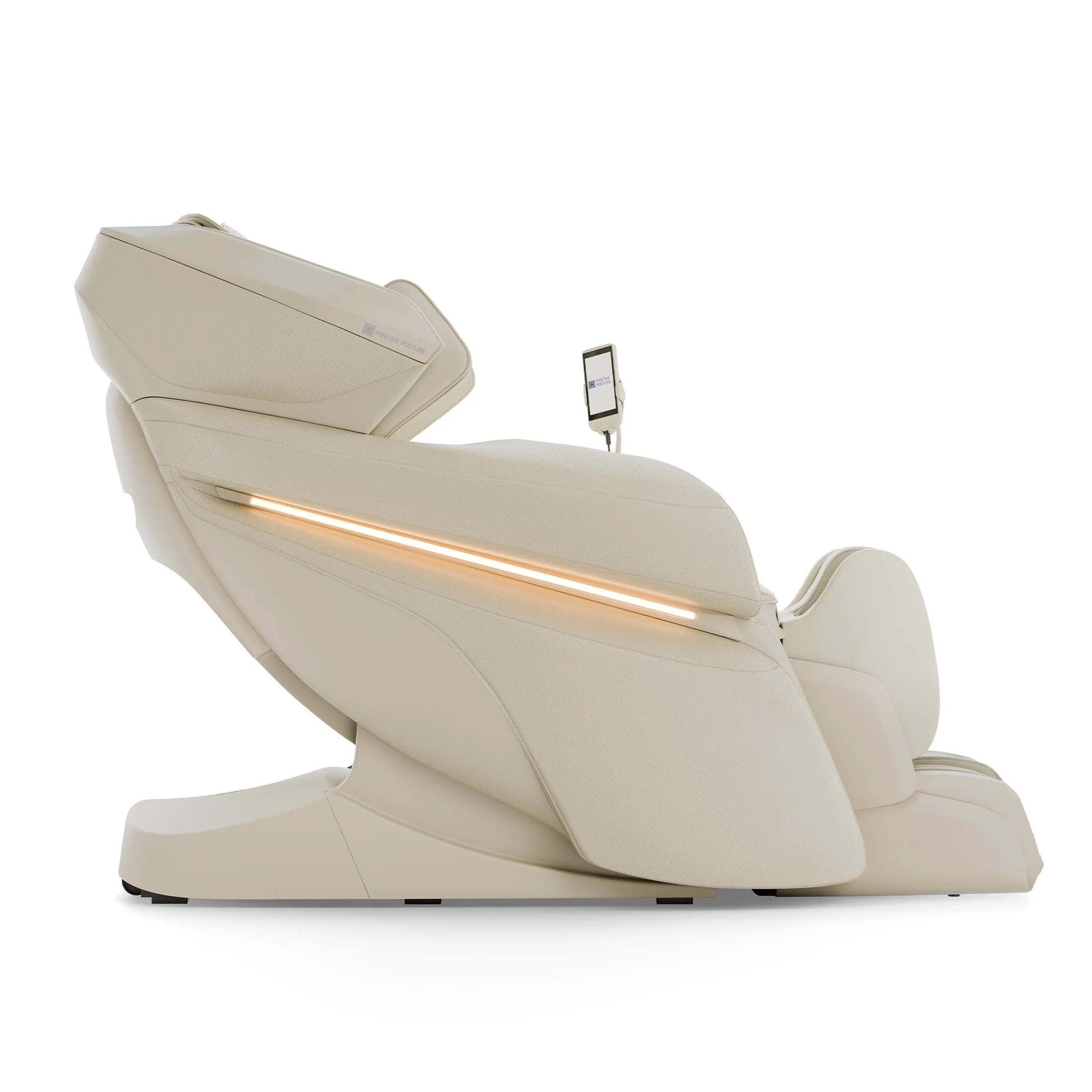 positive-posture-corewave-ivory-upright-90-profile Positive Posture CoreWave 4D Dual Mechanism Massage Chair ivory shown upright